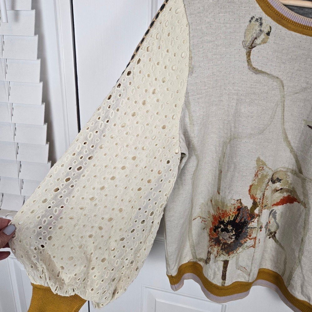 Blank London Top Small Beige Floral Boho Balloon Sleeve Knit Casual Soft Cozy - Picture 7 of 15
